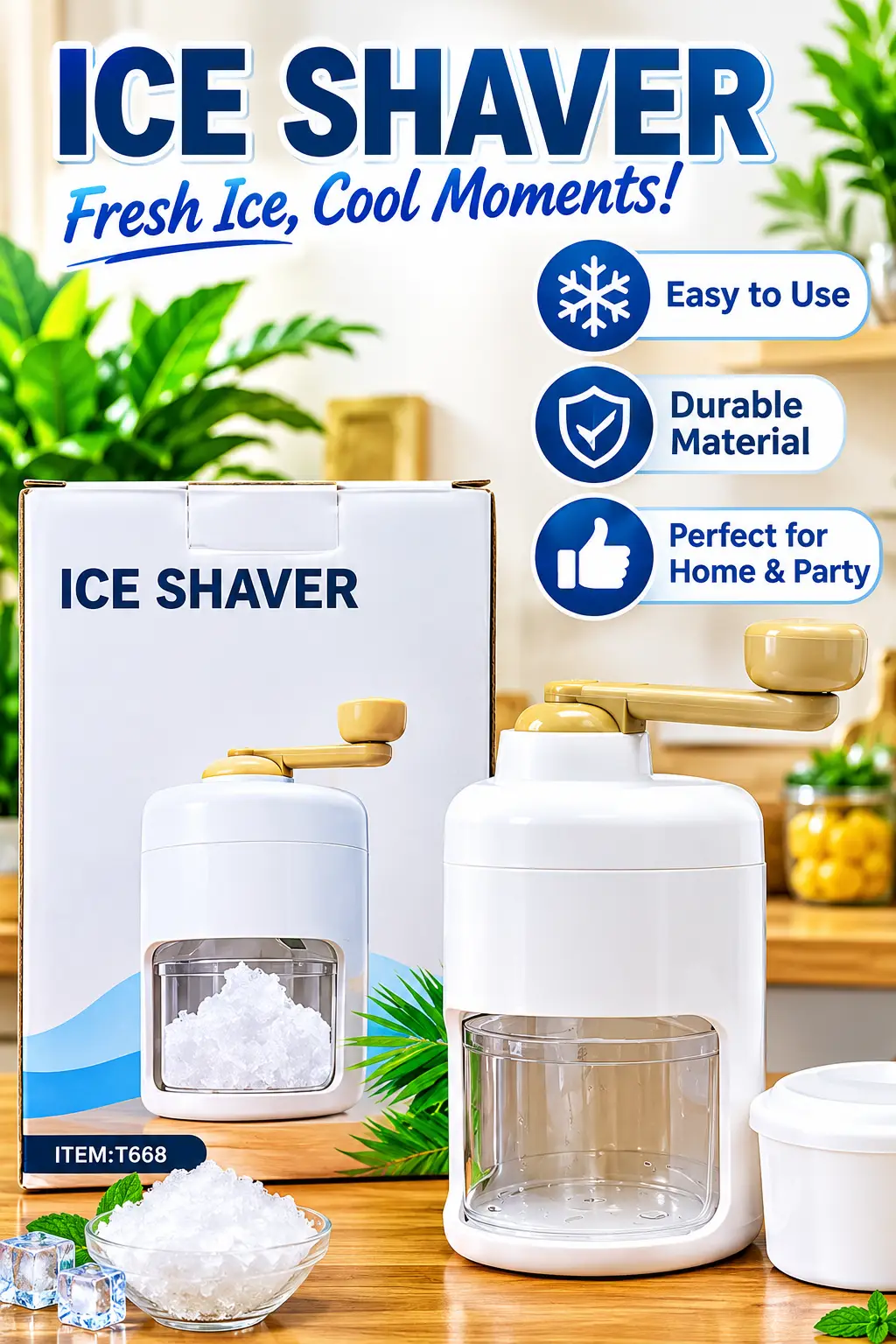 Manual Ice Shaver Machine – Hand Operated Ice Crusher & Shaved Ice Maker for Snow Cones, Cold Drinks, Desserts & Summer Refreshments