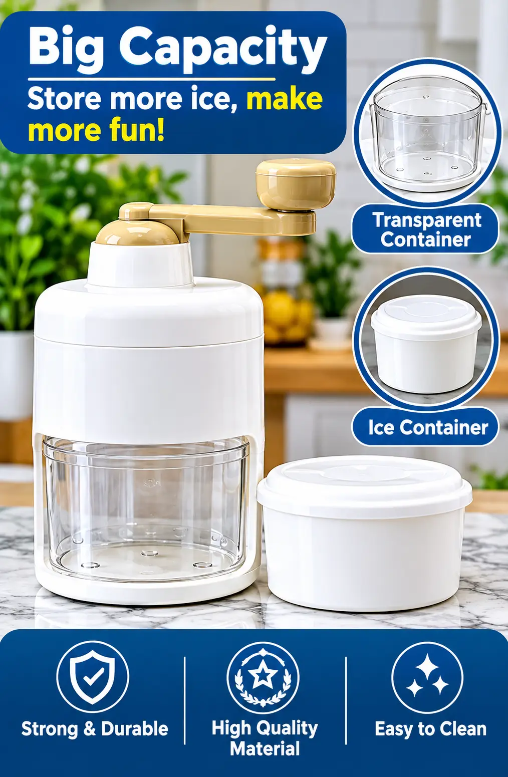 Manual Ice Shaver Machine – Hand Operated Ice Crusher & Shaved Ice Maker for Snow Cones, Cold Drinks, Desserts & Summer Refreshments