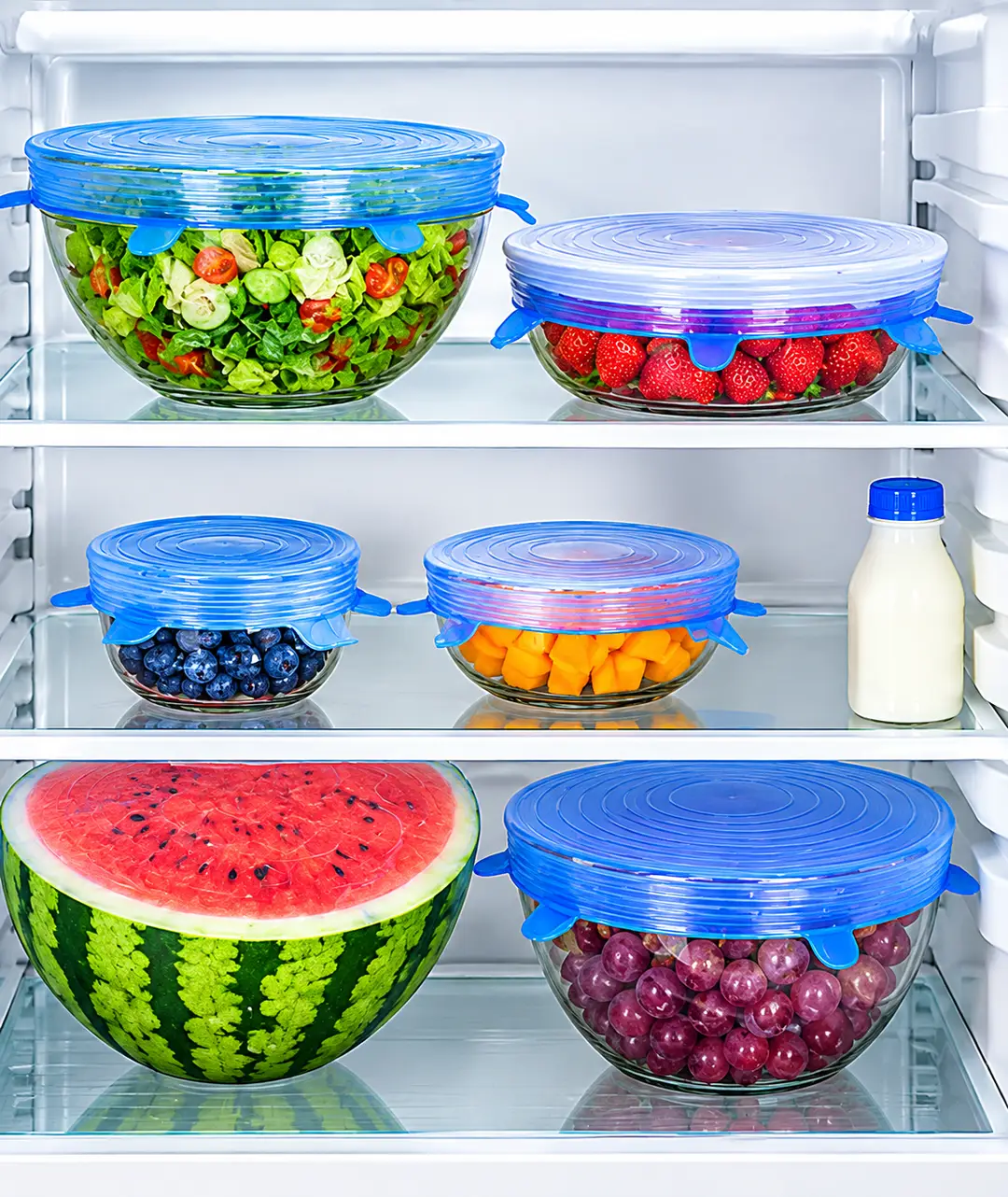 6 Pcs Kitchen Silicone Stretch Lids – Reusable Food Covers, Flexible Bowl & Container Lids, Airtight Fresh Food Storage Covers
