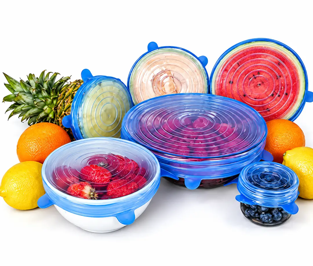 6 Pcs Kitchen Silicone Stretch Lids – Reusable Food Covers, Flexible Bowl & Container Lids, Airtight Fresh Food Storage Covers