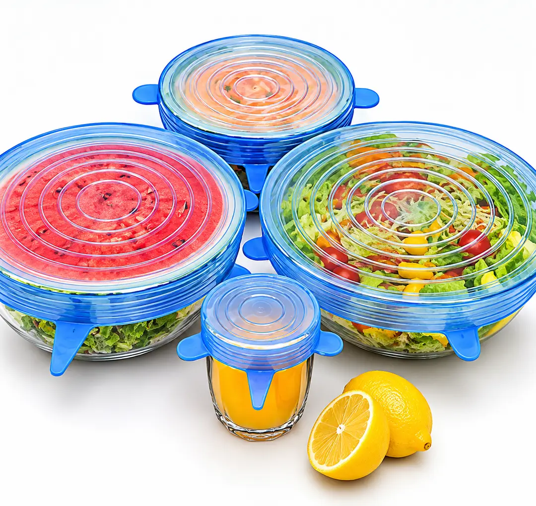 6 Pcs Kitchen Silicone Stretch Lids – Reusable Food Covers, Flexible Bowl & Container Lids, Airtight Fresh Food Storage Covers