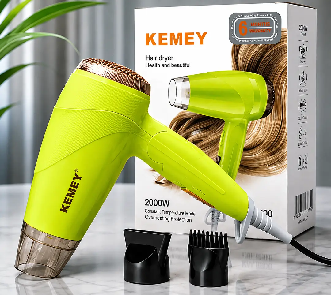 KEMEY KM-6821 Professional Hair Dryer 2000W | Hot & Cool Air | Foldable Handle | Overheat Protection