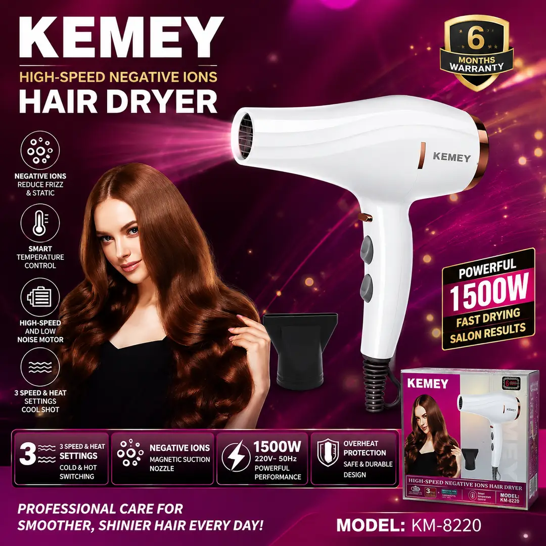 Professional 1500W Hair Dryer – Hot & Cold Air, Negative Ion Technology, 3 Speed Settings & Smart Temperature Control ?