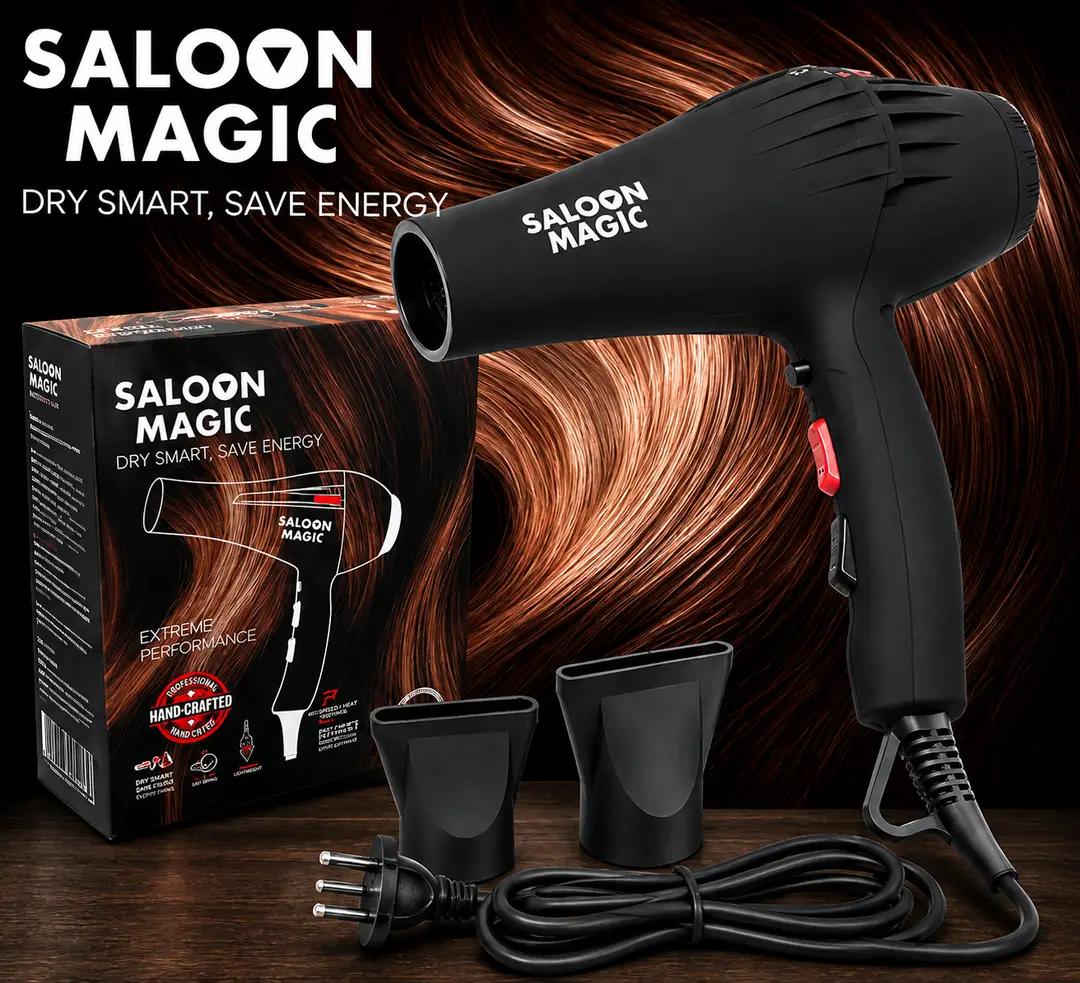 Saloon Magic Professional Hair Dryer | Extreme Performance Salon Hair Dryer with 2 Styling Nozzles