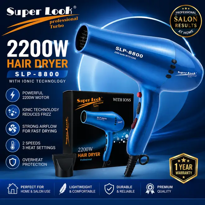 Super Look SLP-8800 2200W Professional Turbo Hair Dryer with Ionic Technology
