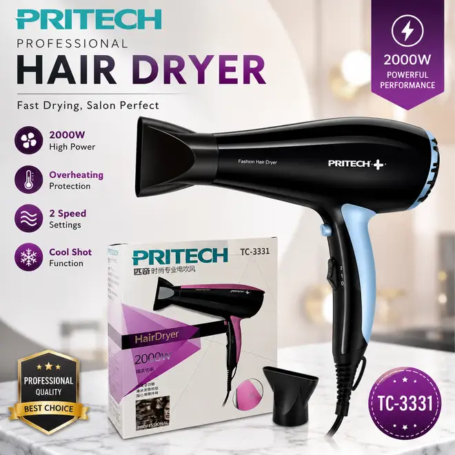 PRITECH TC-3331 Professional Hair Dryer – 2000W High Power Hair Dryer