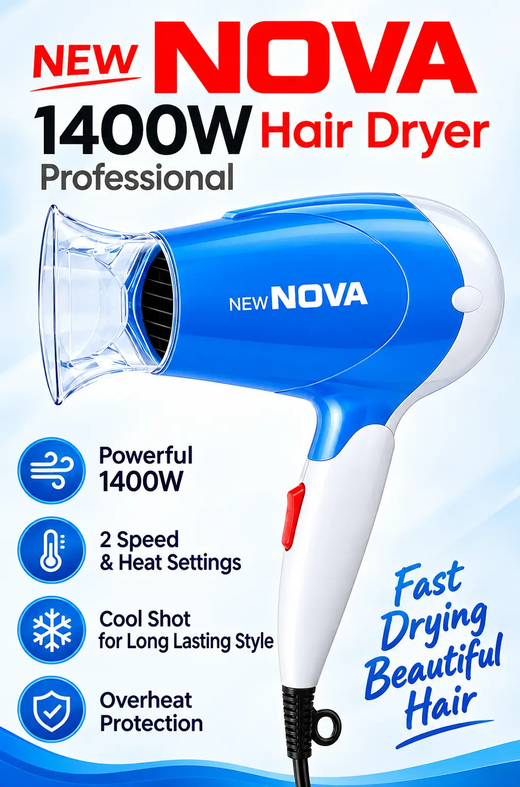 NOVA NV-617B Professional Hair Dryer 1400W
