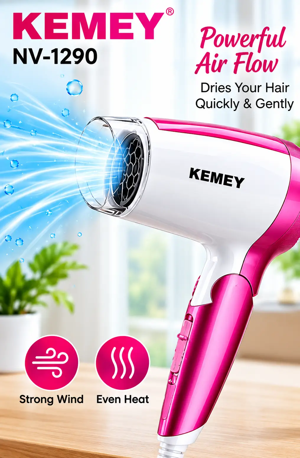 KEMEY Professional Hair Dryer for Women & Men