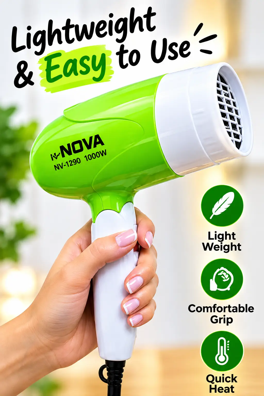 NOVA NV-1290 1000W Foldable Hair Dryer