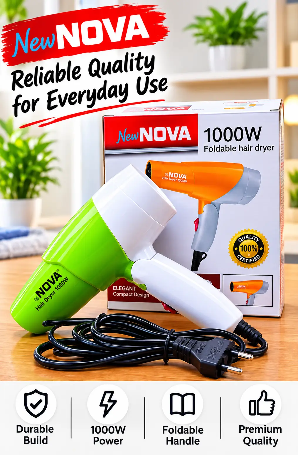 NOVA NV-1290 1000W Foldable Hair Dryer
