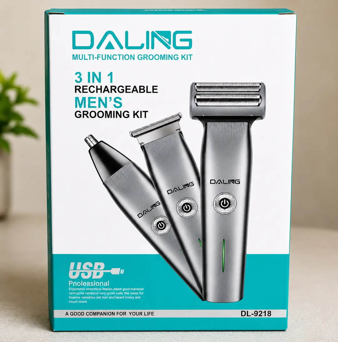 DALING DL-9218 3-in-1 Rechargeable Men's Grooming Kit | Trimmer, Shaver & Nose Hair Trimmer | USB Charging