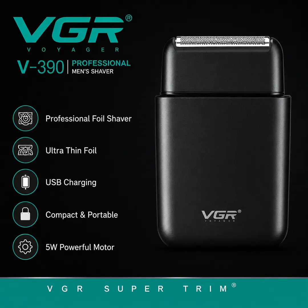 VGR V-390 Professional Men's Electric Foil Shaver | Rechargeable Portable Beard Shaver | Super Trim