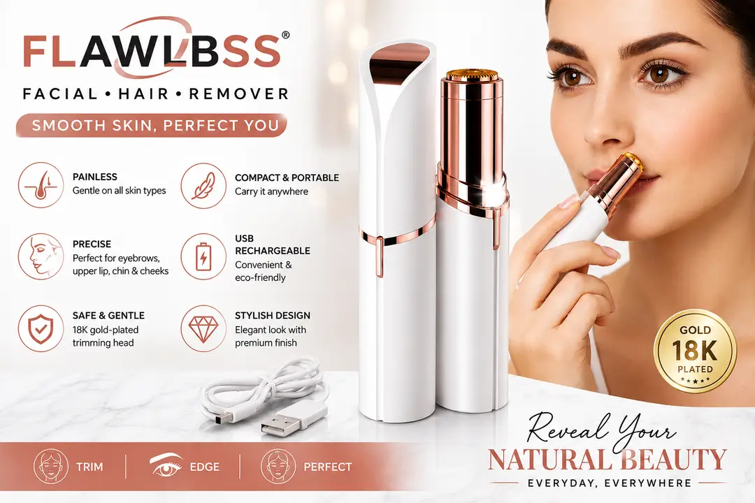 FlawLBSS Rechargeable Facial Hair Remover for Women | USB Electric Eyebrow, Upper Lip & Face Trimmer | Painless Hair Removal