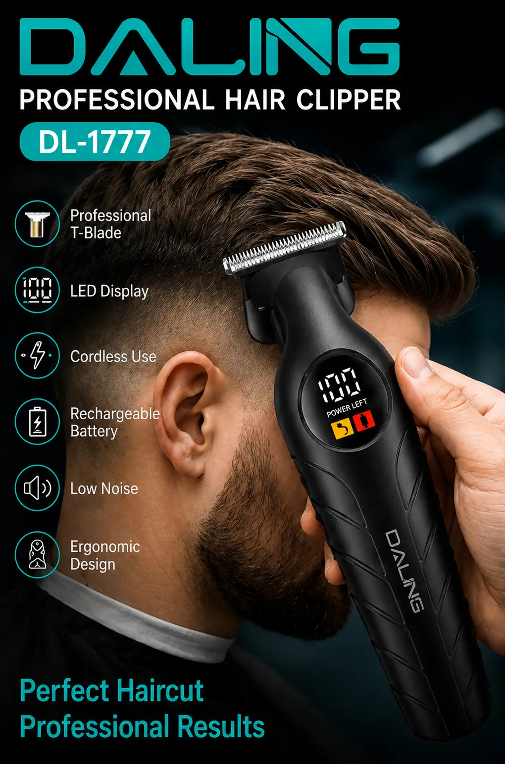 DALING Professional Hair Clipper DL-1777 Cordless Rechargeable Hair & Beard Trimmer with LED Display