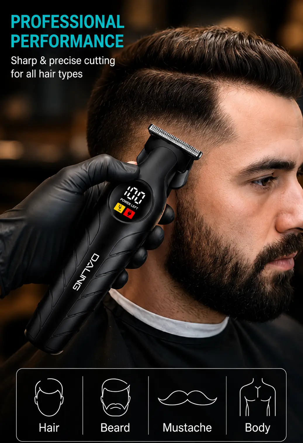 DALING Professional Hair Clipper DL-1777 Cordless Rechargeable Hair & Beard Trimmer with LED Display