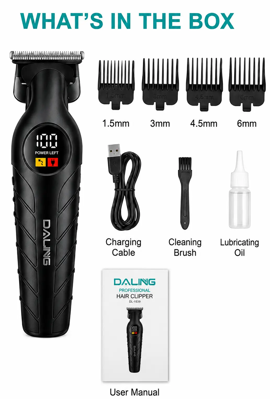 DALING Professional Hair Clipper DL-1777 Cordless Rechargeable Hair & Beard Trimmer with LED Display