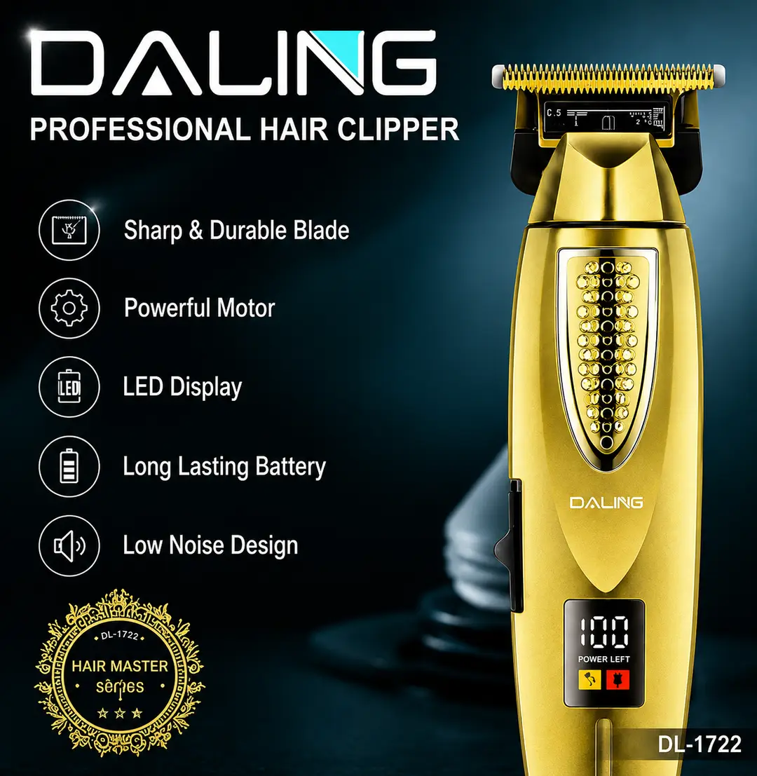DALING DL-1772 Professional Hair Clipper | Rechargeable T-Blade Trimmer | LED Digital Display | Cordless Beard & Hair Cutting Machine