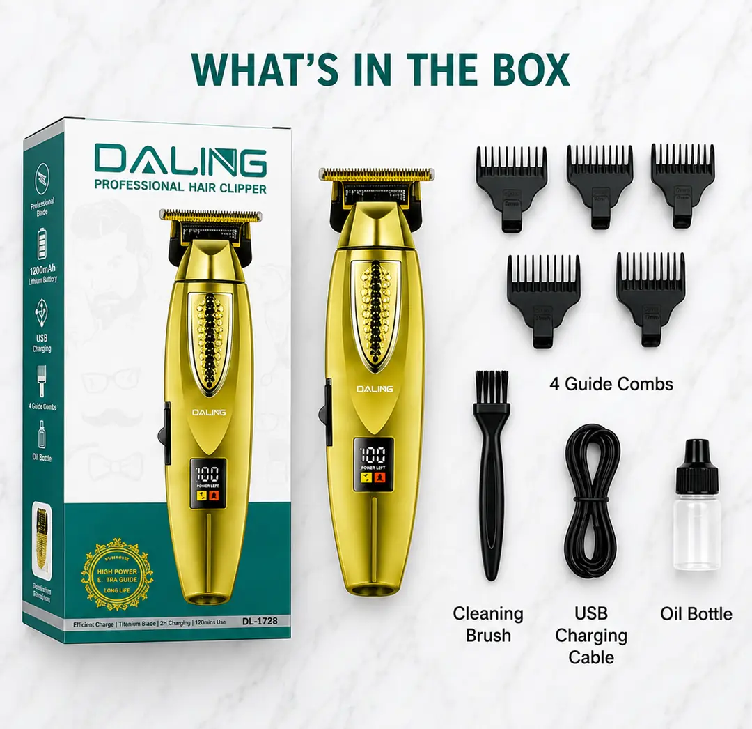DALING DL-1772 Professional Hair Clipper | Rechargeable T-Blade Trimmer | LED Digital Display | Cordless Beard & Hair Cutting Machine