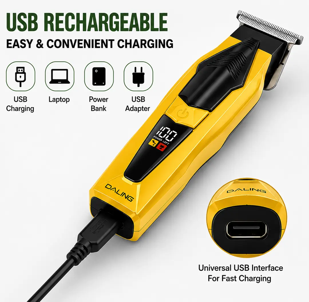 DALING DL-1959 Professional Hair Trimmer | 7000 RPM | USB Rechargeable | LED Display Hair & Beard Clipper