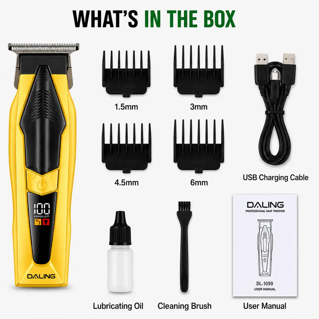DALING DL-1959 Professional Hair Trimmer | 7000 RPM | USB Rechargeable | LED Display Hair & Beard Clipper
