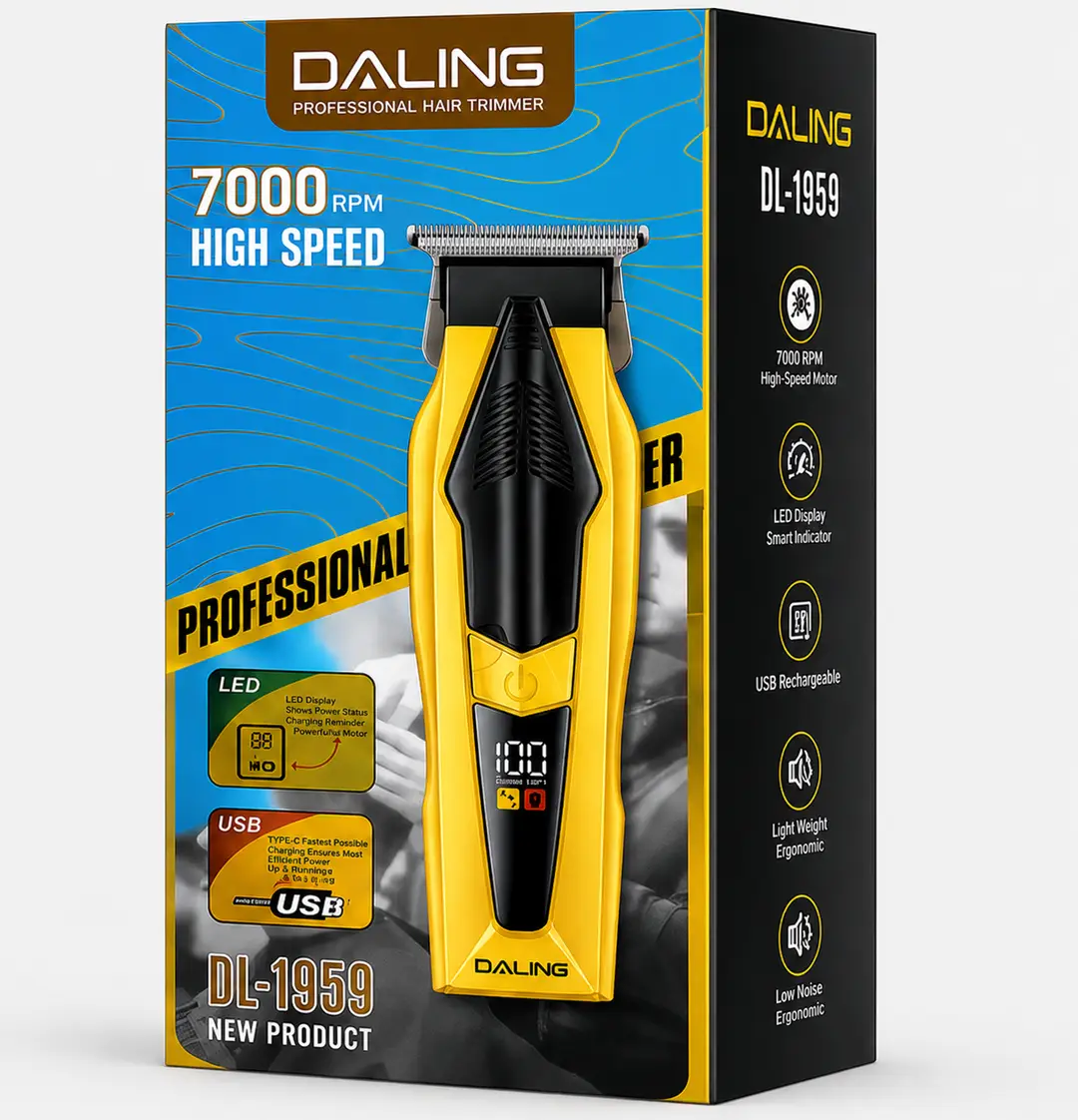 DALING DL-1959 Professional Hair Trimmer | 7000 RPM | USB Rechargeable | LED Display Hair & Beard Clipper