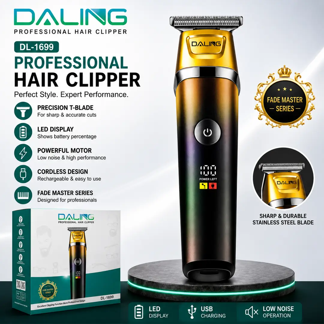 DALING DL-1699 Professional Hair Clipper | Cordless Rechargeable T-Blade Trimmer with LED Display | Fade Master Series