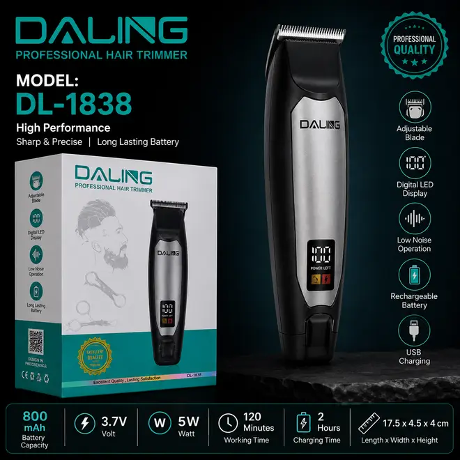 DALING DL-1838 Professional Cordless Hair Trimmer & Beard Clipper with Digital Display
