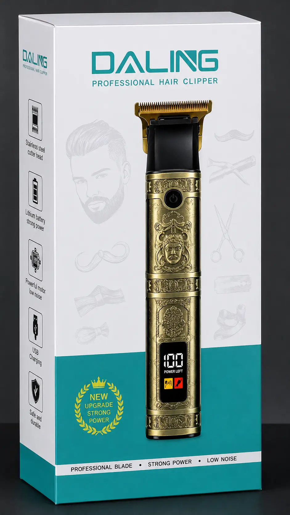 DALING DL-1637 Professional Hair Clipper – Extra Wide T-Blade, LED Display & Rechargeable Trimmer