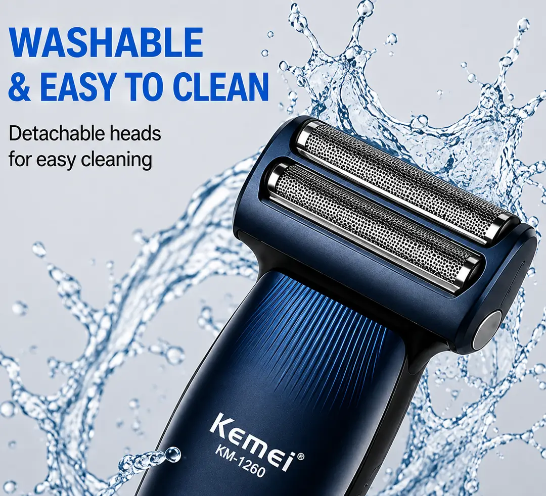 Kemei KM-1260 3-in-1 Rechargeable Electric Shaver, Trimmer & Nose Hair Trimmer for Men