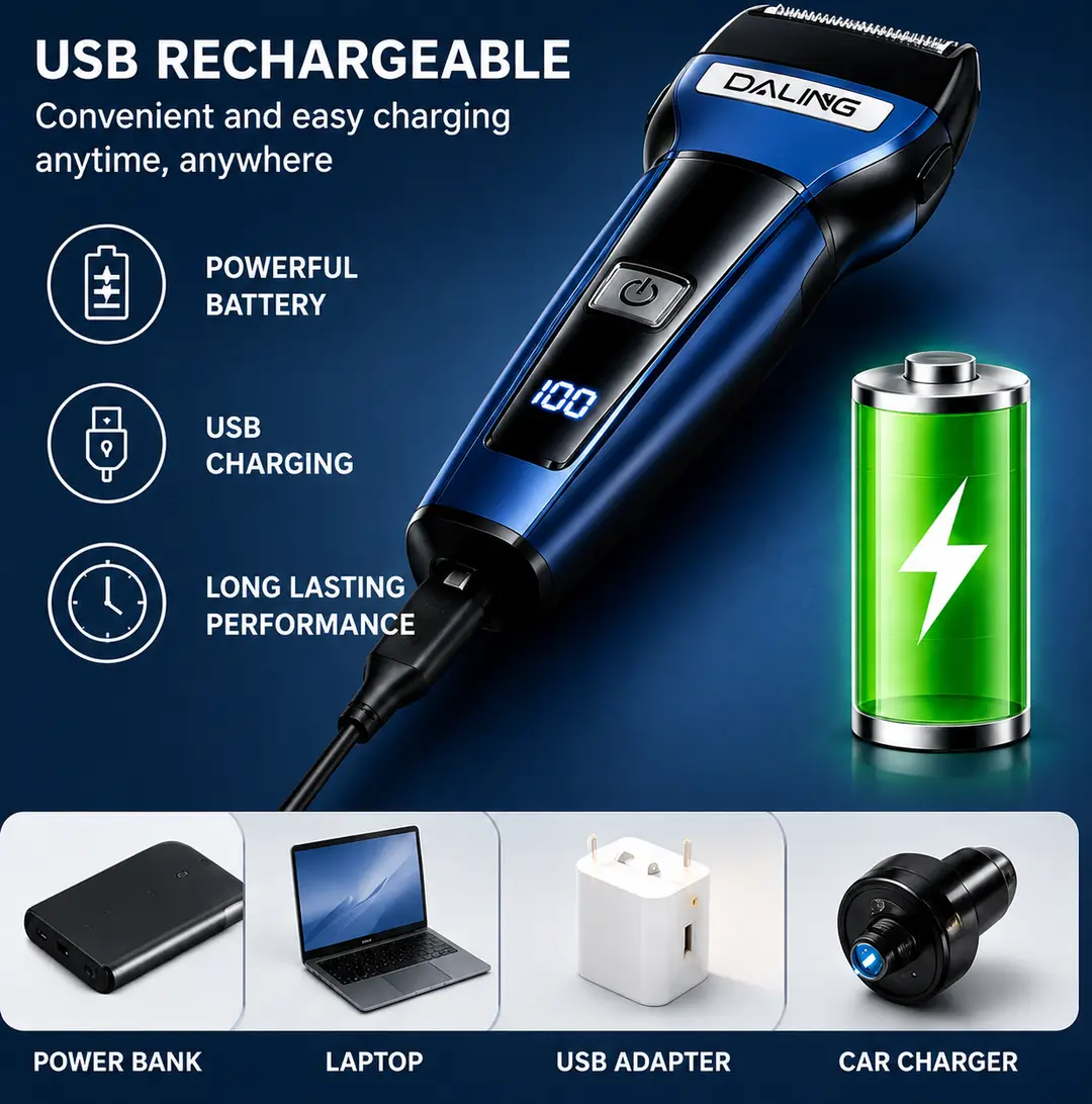DALING DL-9238 3-in-1 Rechargeable Men's Grooming Kit | Hair Trimmer, Foil Shaver & Nose Trimmer | USB Charging | Professional Grooming Set