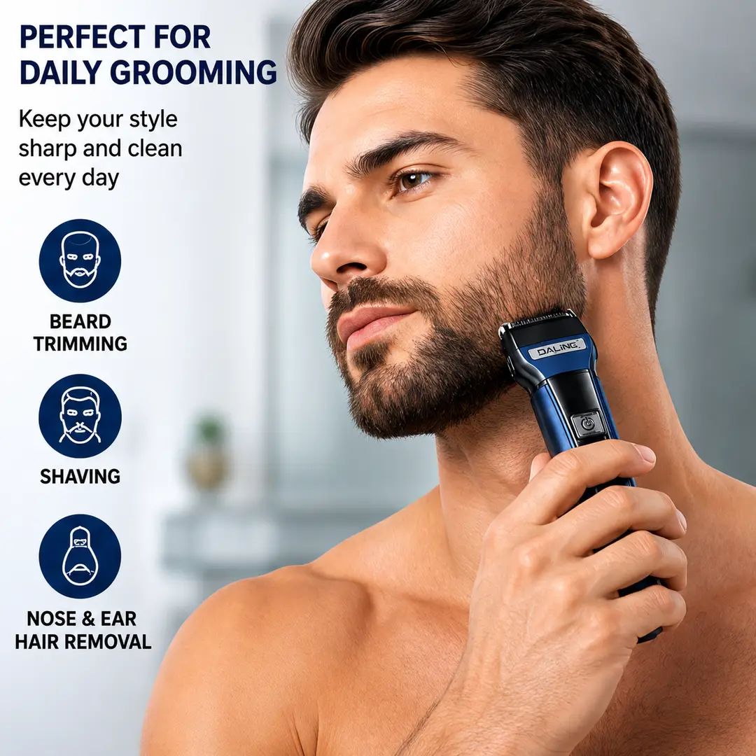 DALING DL-9238 3-in-1 Rechargeable Men's Grooming Kit | Hair Trimmer, Foil Shaver & Nose Trimmer | USB Charging | Professional Grooming Set
