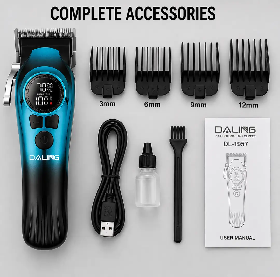 DALING DL-1957 Professional Hair Clipper for Men | Cordless Rechargeable Trimmer | LCD Display | USB Charging | 4 Speed Adjustment