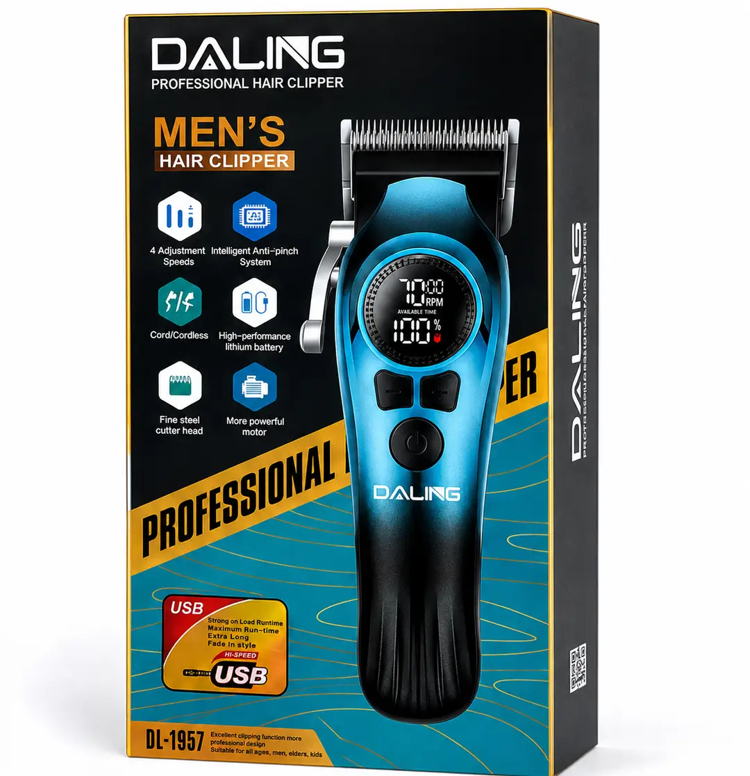 DALING DL-1957 Professional Hair Clipper for Men | Cordless Rechargeable Trimmer | LCD Display | USB Charging | 4 Speed Adjustment
