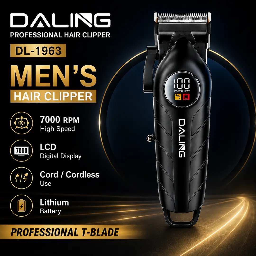 DALING DL-1963 Professional Men's Hair Clipper | Cord/Cordless Rechargeable Hair Trimmer | LCD Display | 7000 RPM | Lithium Battery
