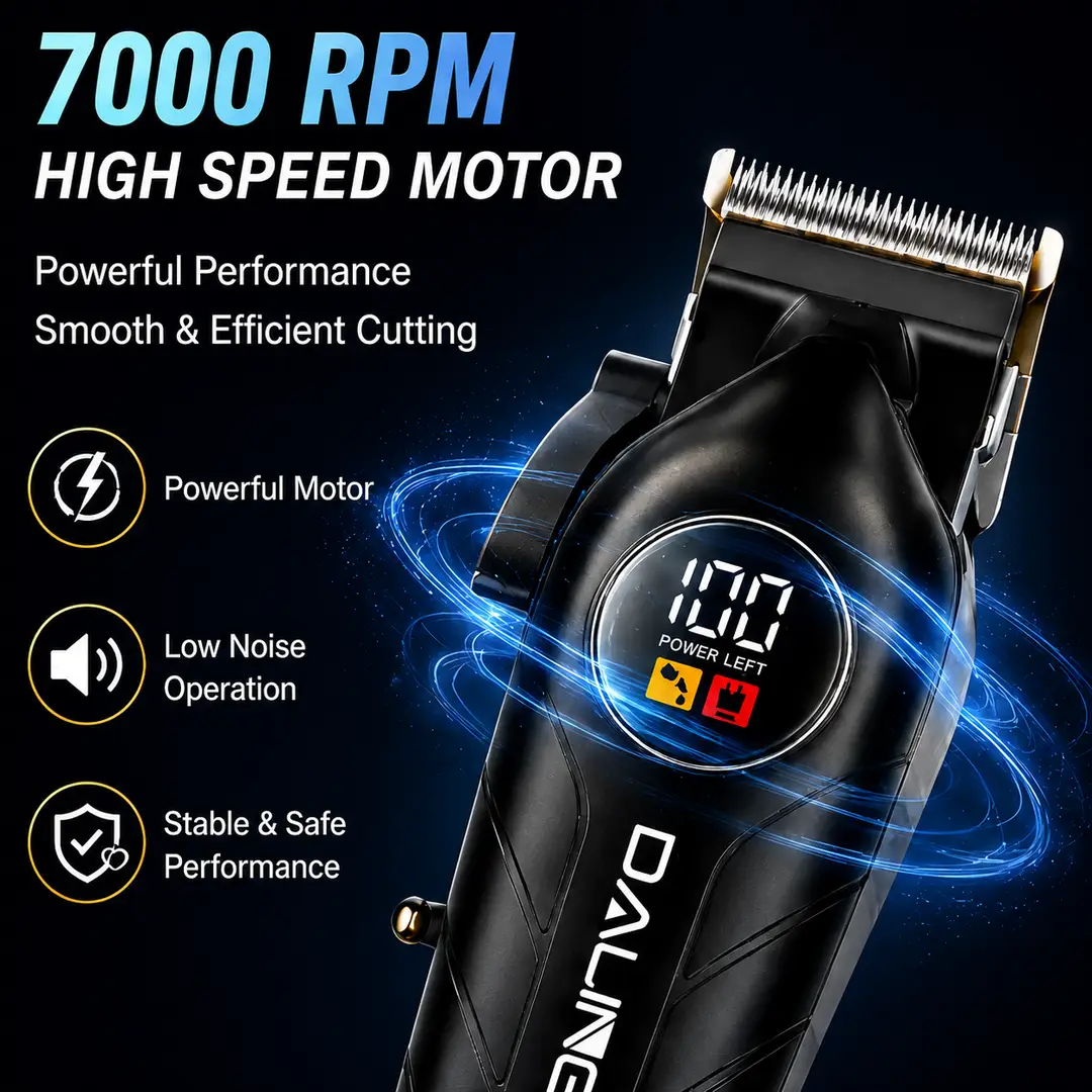 DALING DL-1963 Professional Men's Hair Clipper | Cord/Cordless Rechargeable Hair Trimmer | LCD Display | 7000 RPM | Lithium Battery