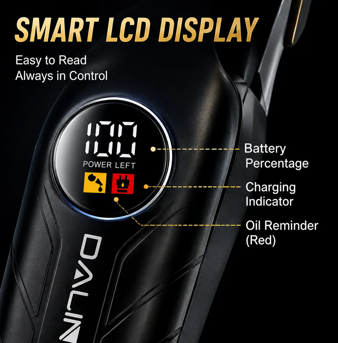 DALING DL-1963 Professional Men's Hair Clipper | Cord/Cordless Rechargeable Hair Trimmer | LCD Display | 7000 RPM | Lithium Battery