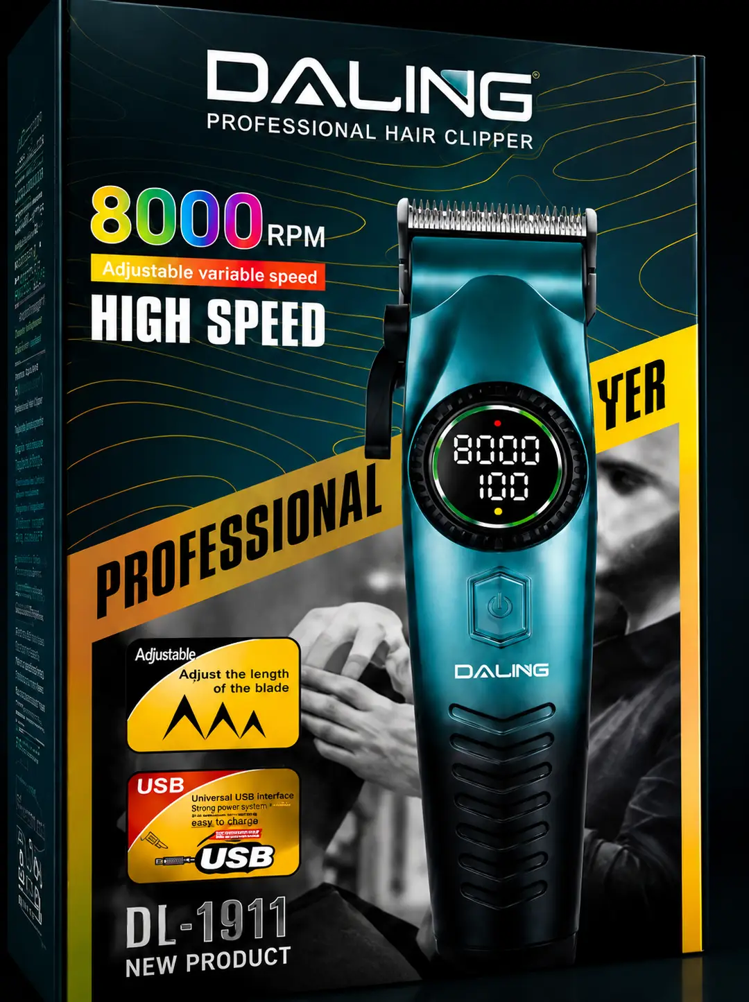 DALING DL-1911 Professional Hair Clipper | 8000 RPM | USB Rechargeable | Adjustable Blade | Digital Display