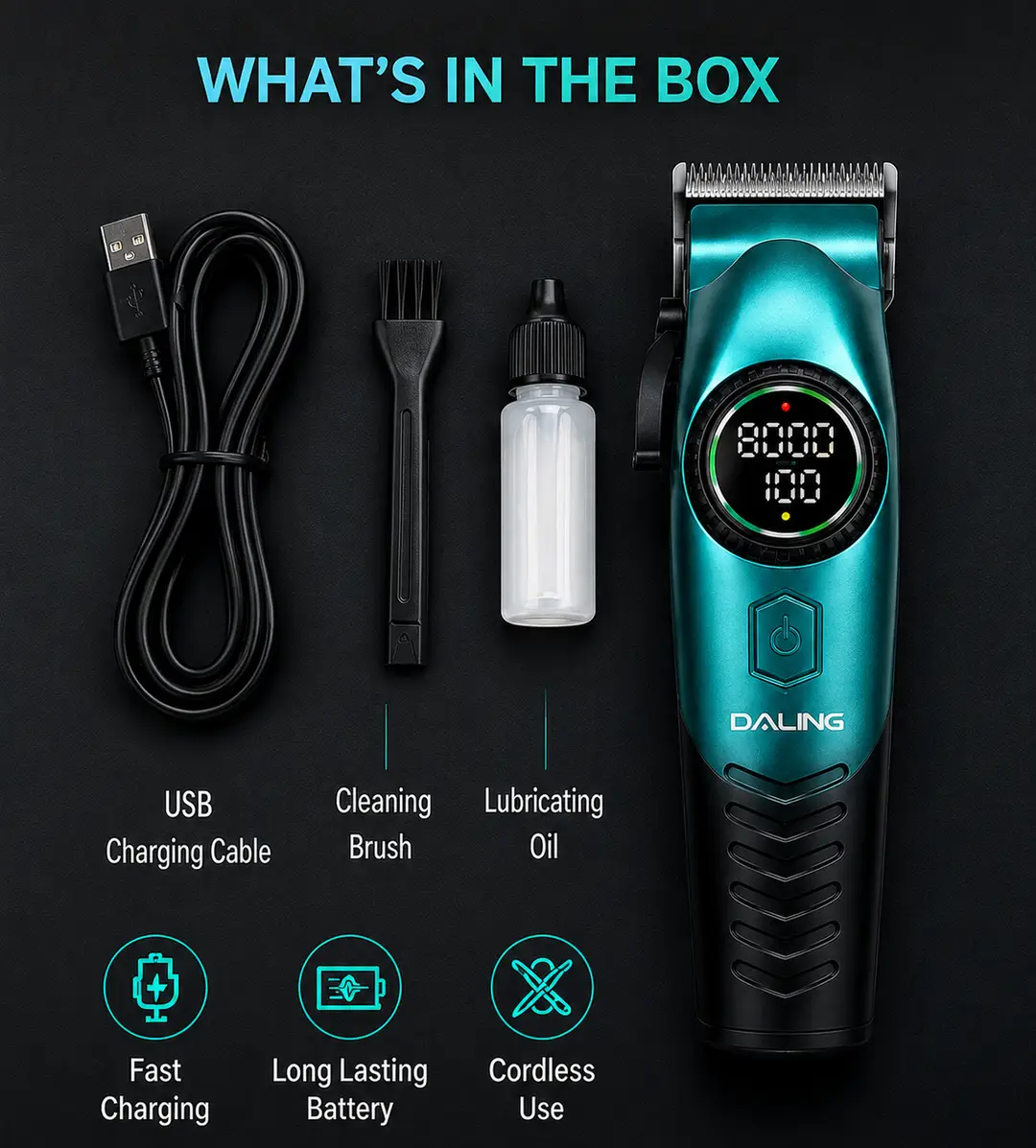 DALING DL-1911 Professional Hair Clipper | 8000 RPM | USB Rechargeable | Adjustable Blade | Digital Display