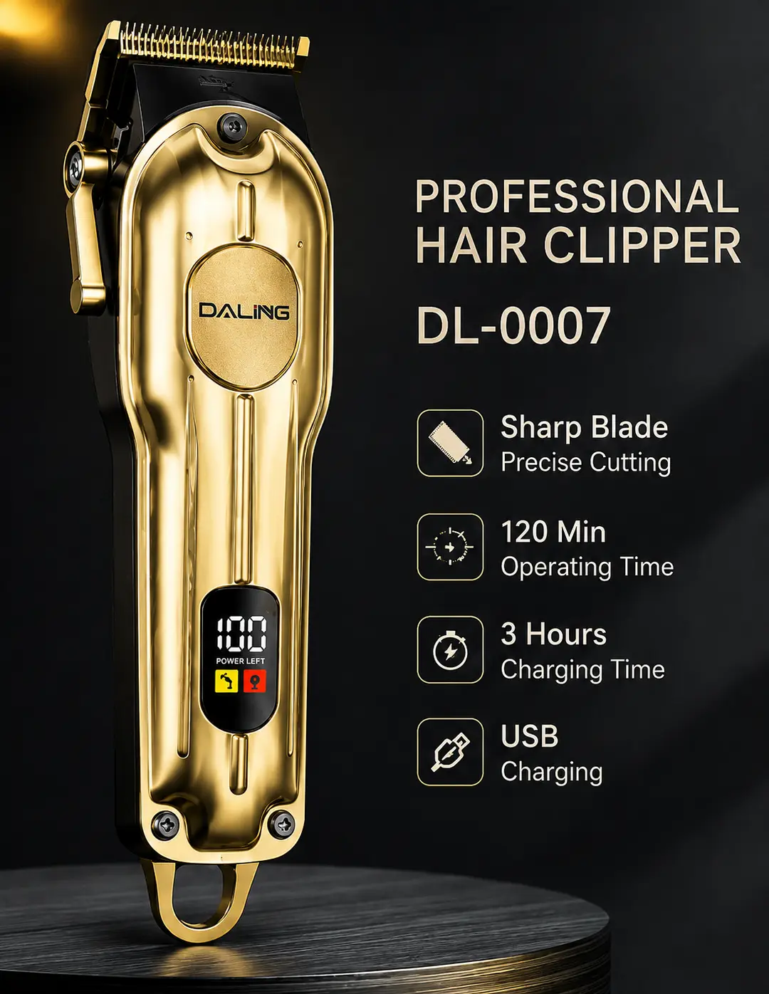 DALING DL-0007 Professional Hair Clipper Rechargeable Cordless Beard & Hair Trimmer with LED Display (2000mAh)