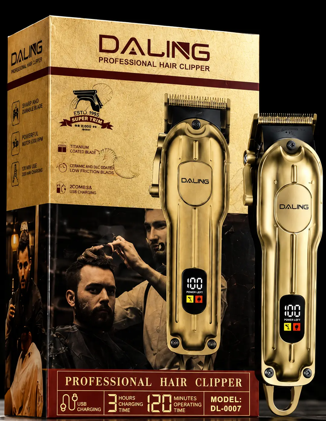 DALING DL-0007 Professional Hair Clipper Rechargeable Cordless Beard & Hair Trimmer with LED Display (2000mAh)