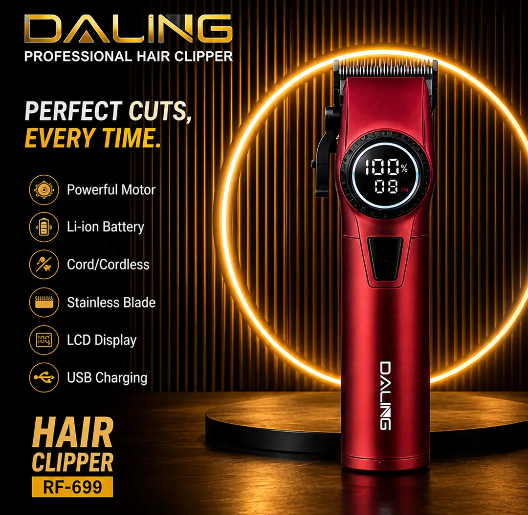 DALING RF-699 Professional Hair Clipper – Premium Rechargeable Cordless Trimmer with LCD Display