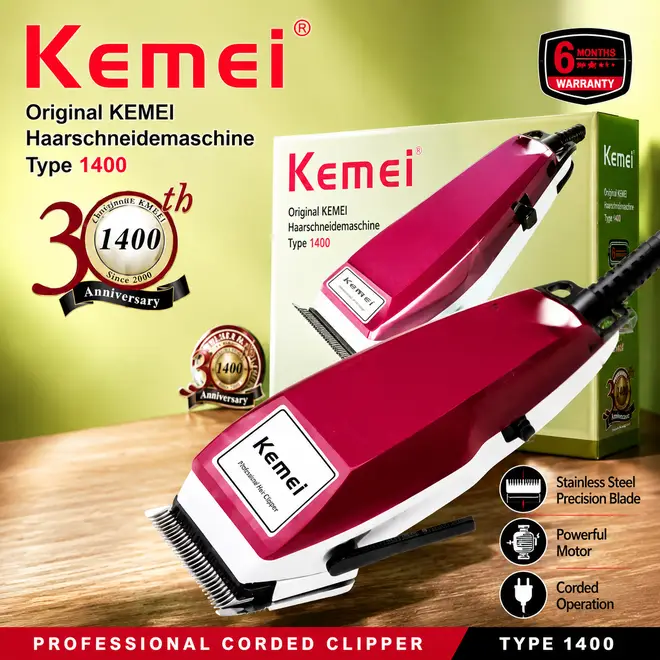 Kemei KM-1400 Professional Electric Hair Clipper – Heavy Duty Corded Hair Cutting Machine