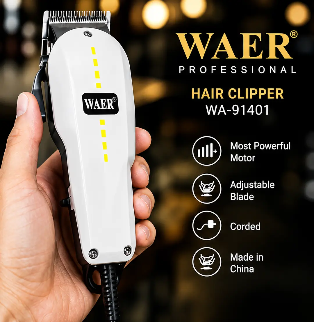 WAER Professional WA-91401 High-Power Corded Hair Clipper | Adjustable Blade Precision Hair Cutting Machine for Home & Salon Use