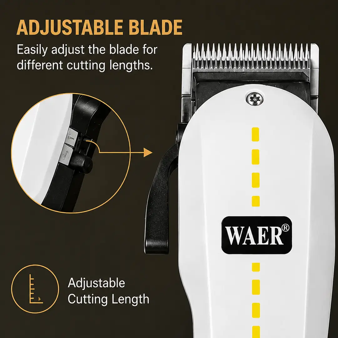 WAER Professional WA-91401 High-Power Corded Hair Clipper | Adjustable Blade Precision Hair Cutting Machine for Home & Salon Use