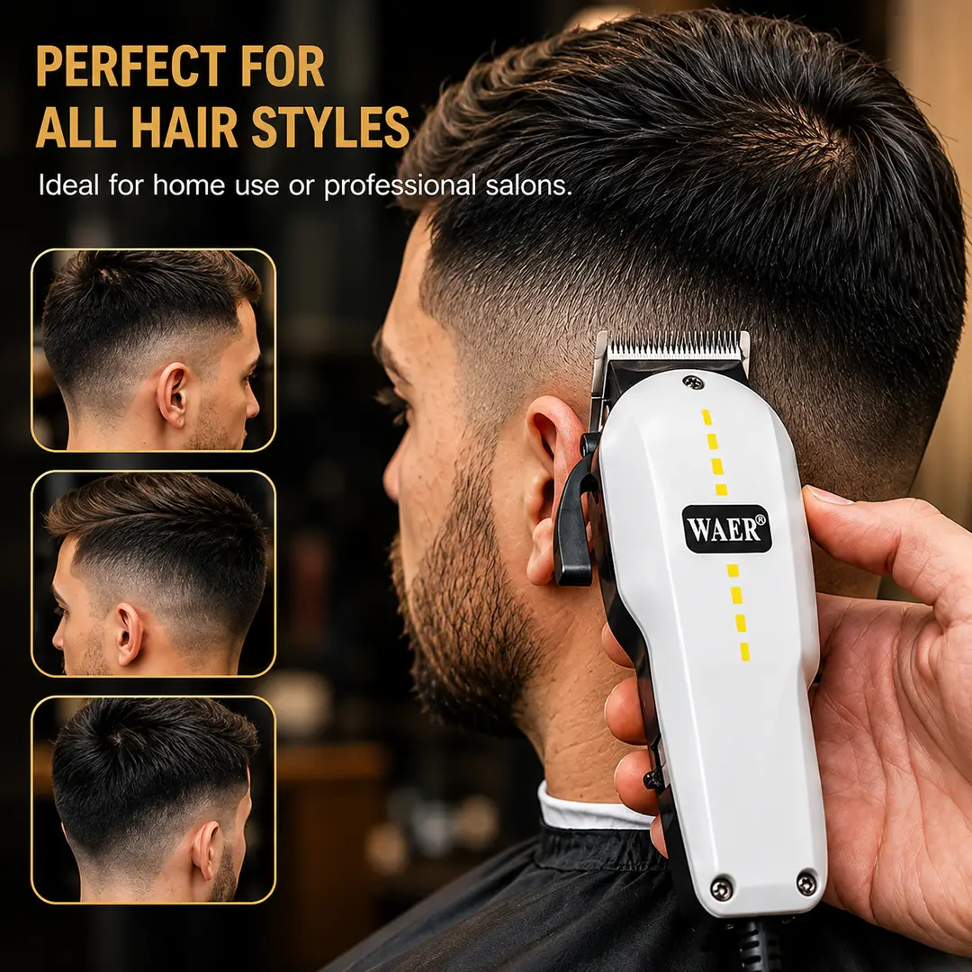 WAER Professional WA-91401 High-Power Corded Hair Clipper | Adjustable Blade Precision Hair Cutting Machine for Home & Salon Use