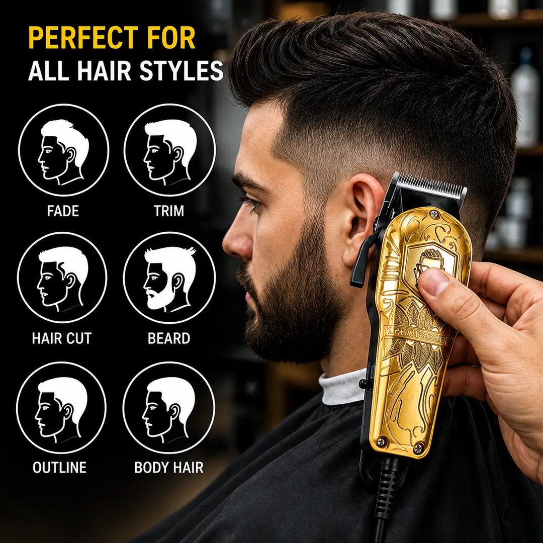 WAER WA-1917 Professional Hair Clipper – Heavy Duty Corded Hair Cutting Machine with 4 Guide Combs