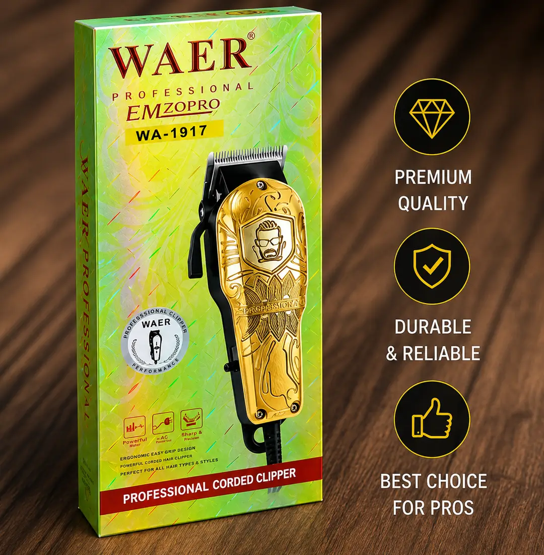 WAER WA-1917 Professional Hair Clipper – Heavy Duty Corded Hair Cutting Machine with 4 Guide Combs