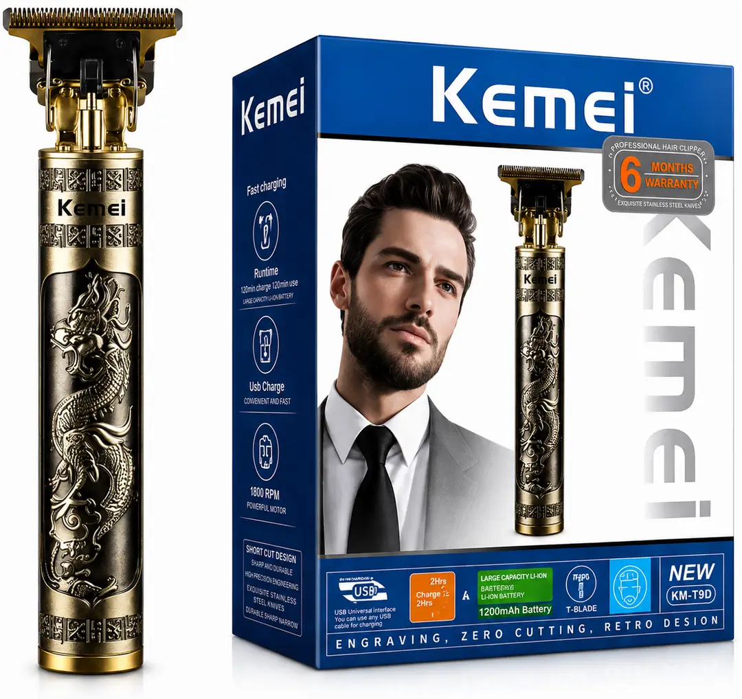 Kemei KM-T99 Professional Hair Trimmer – 1200mAh Rechargeable T-Blade Hair Clipper & Beard Trimmer