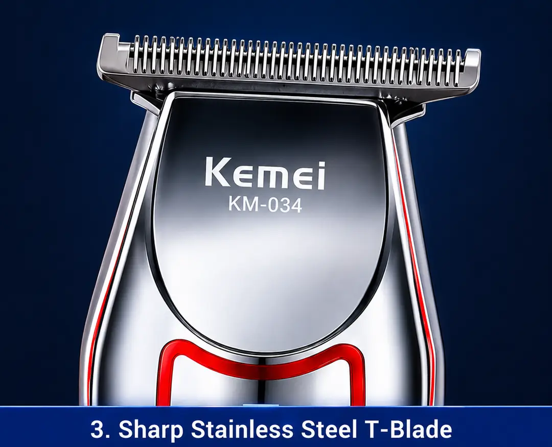 Kemei KM-034 Professional Hair Clipper – Cordless Rechargeable Hair & Beard Trimmer with Digital Display, Stainless Steel T-Blade & Powerful Motor