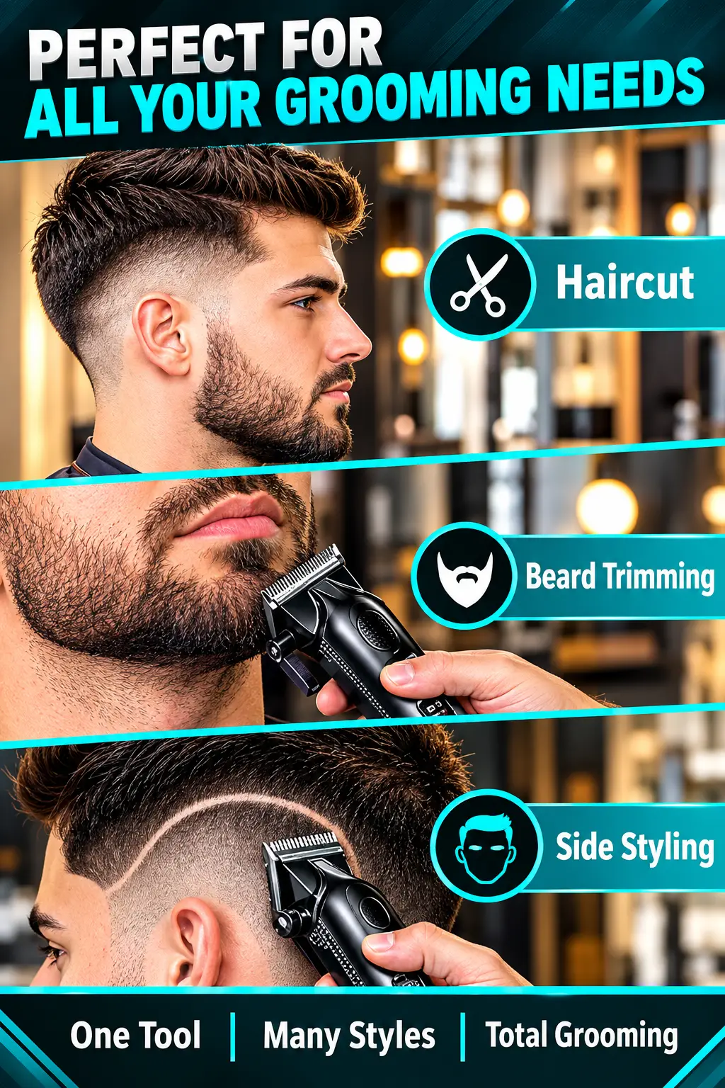 Daling Professional Hair Clipper DL-1867 | Rechargeable Cordless Hair Trimmer for Men | Professional Salon & Home Use | Digital Power Display | Stylish Turquoise & Black Design